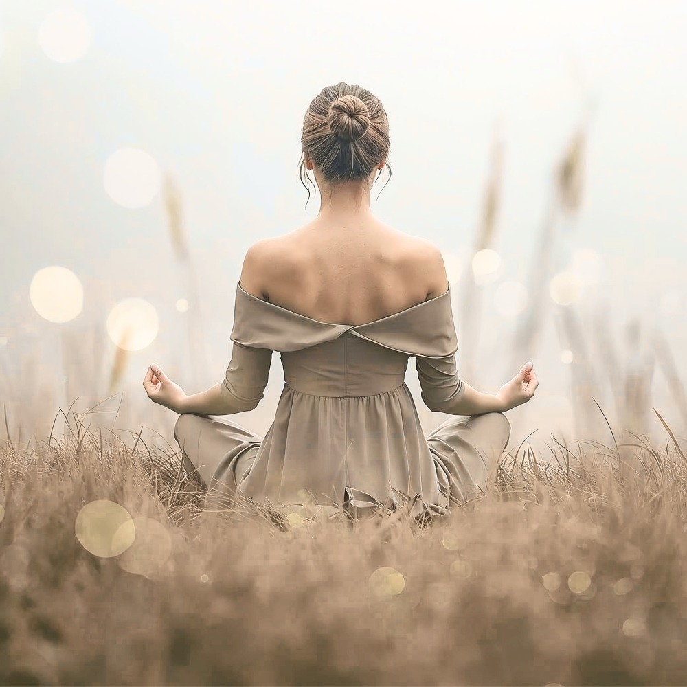 Femme méditant dans la nature